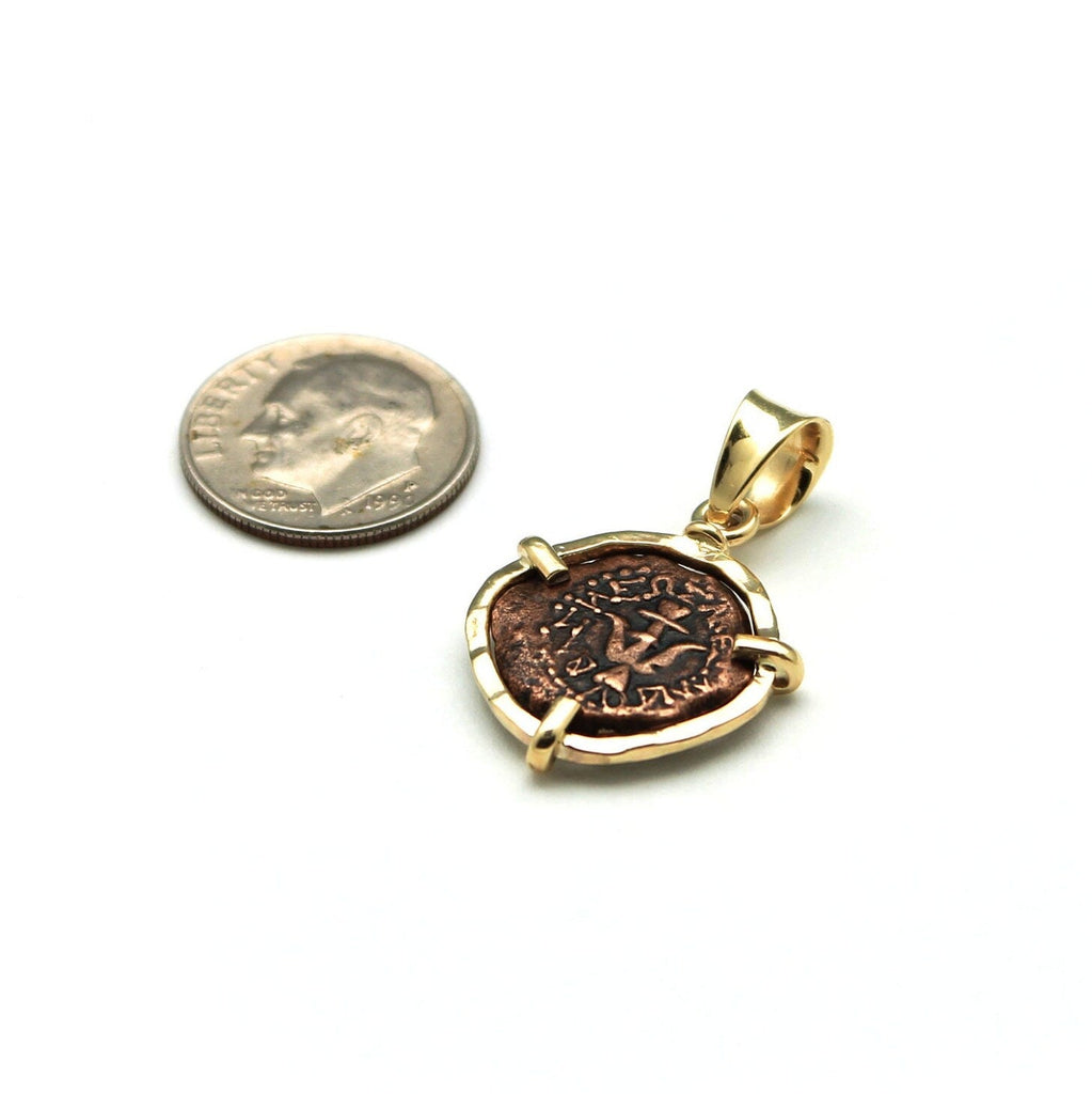 14K Gold Pendant, Widows Mite Prutah Coin, ID14061