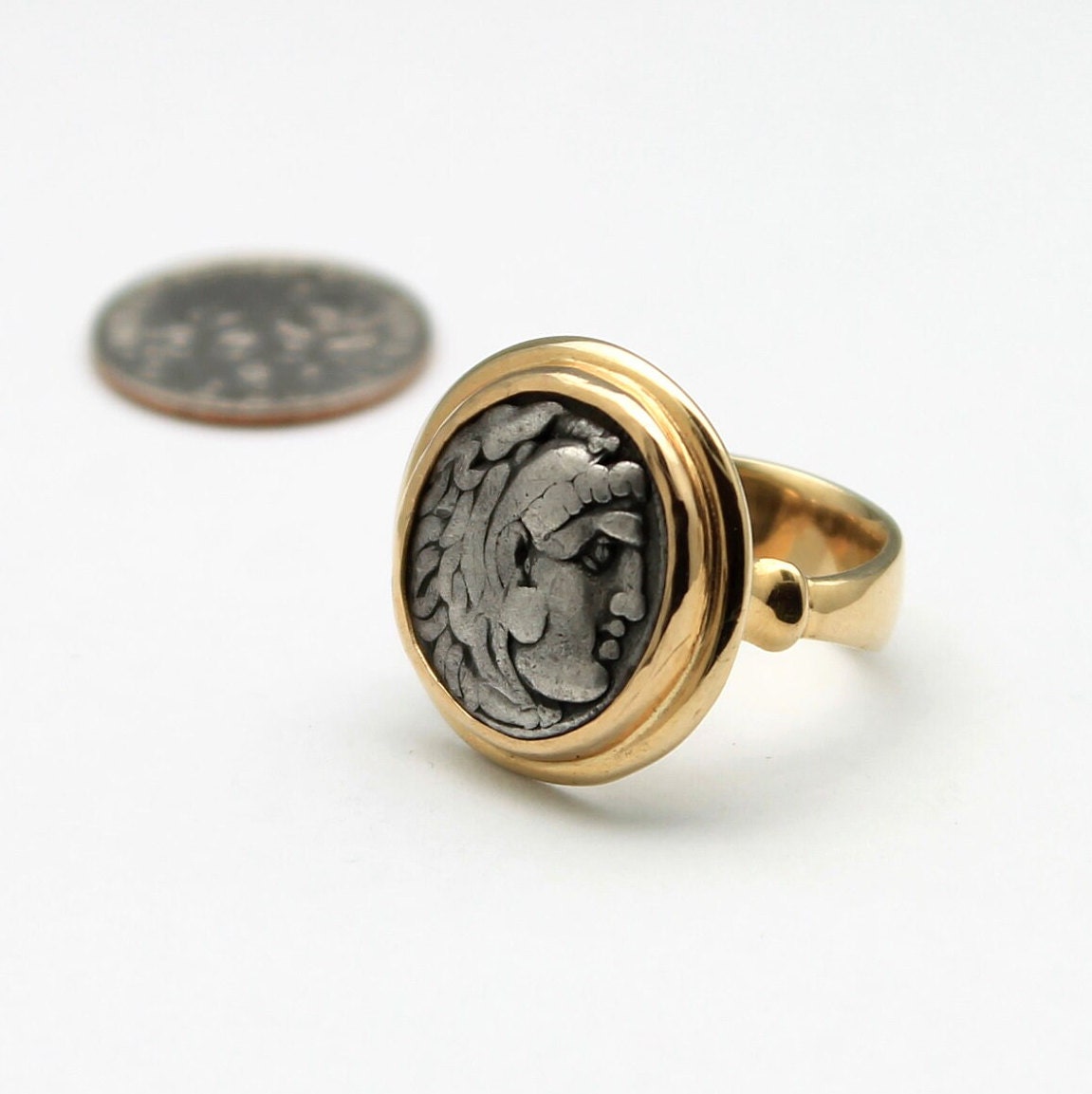 14K Gold Ring, Alexander the Great, Ancient Drachm Coin, ID12811