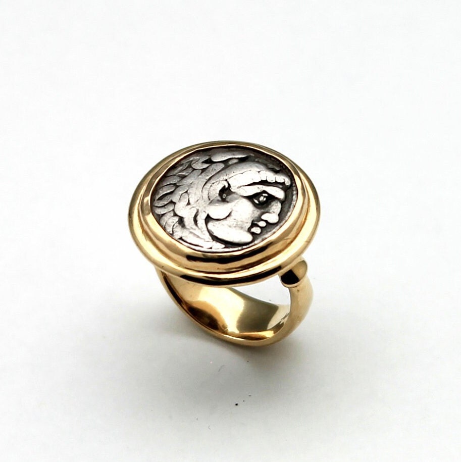 14K Gold Ring, Alexander the Great, Ancient Drachm Coin, ID12811