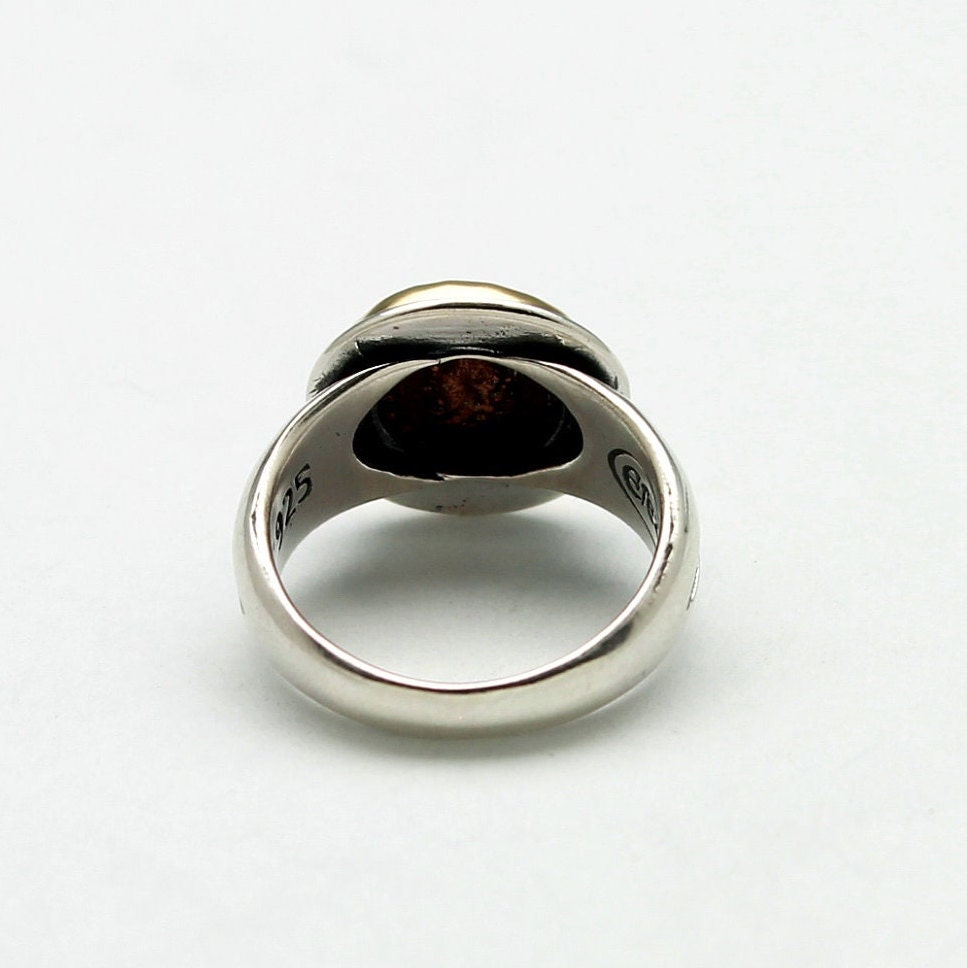 18K Bezel, Sterling Silver Engraved Ring, Theodosius II, Ancient Roman Coin, 7295