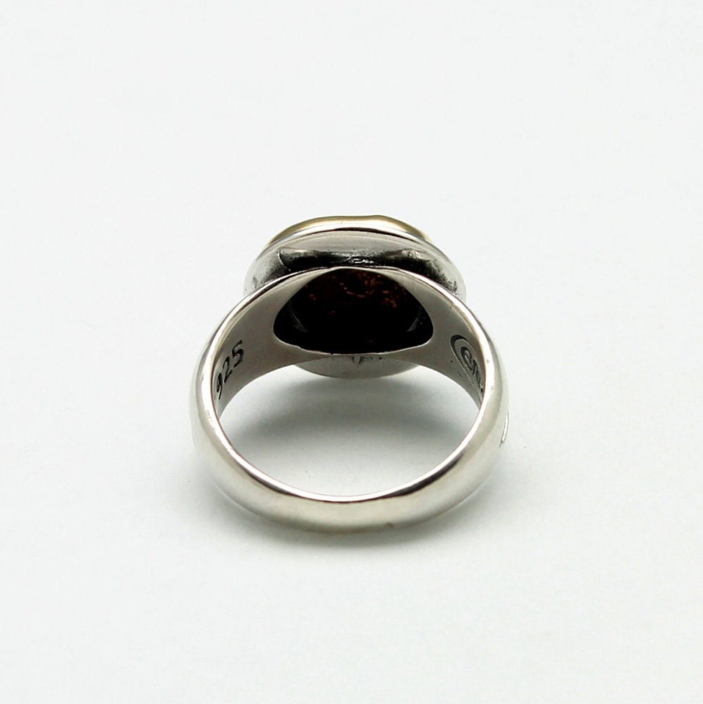 18K Bezel, Sterling Silver Engraved Ring, Theodosius II, Ancient Roman Coin, 7297