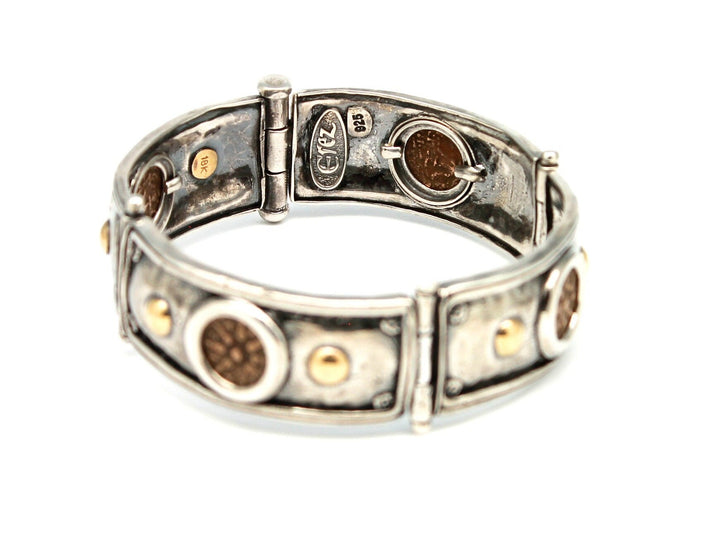 18K Gold Accents, Sterling Silver Flat Bracelet, Widows Mite, Ancient Prutah Coins, 7276