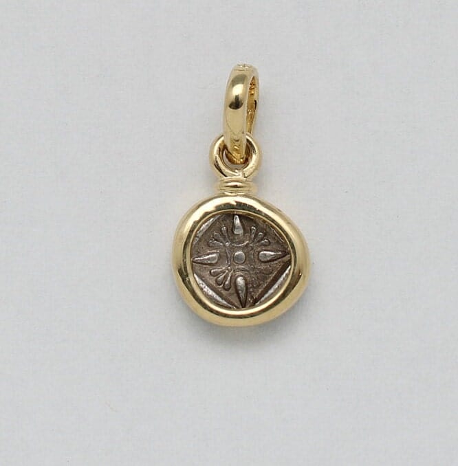 18K Gold Coin Pendant, Miletos Diobol, Star/Lion's Head, ID14571
