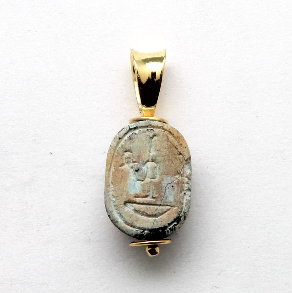 18K Gold, Egyptian Scarab Pendant, Genuine Artifact, ID13853