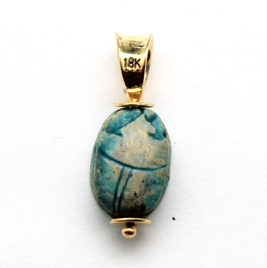 18K Gold, Egyptian Scarab Pendant, Genuine Artifact, ID13856