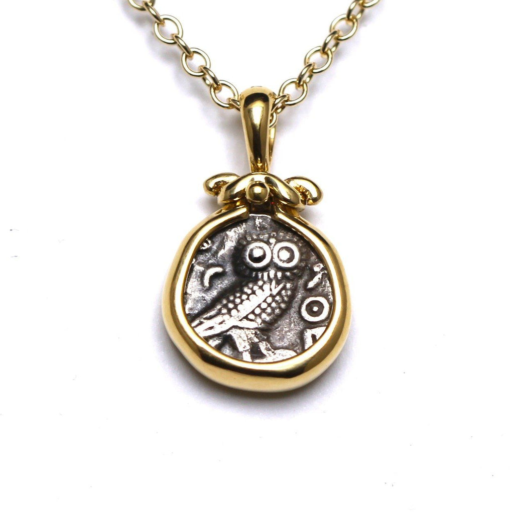 18K Gold Pendant, Arabian Owl, Ancient Greek Coin, , Cert. ID13110 - Erez Ancient Coin Jewelry 