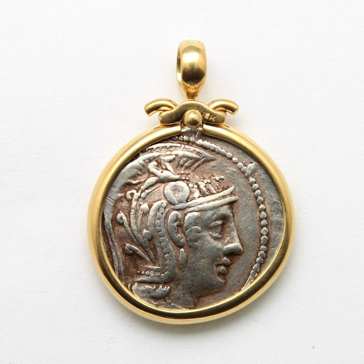 18K Gold Pendant, Athens, Attica, Athena's Owl, Ancient New Style Tetradrachm Coin, ID14035