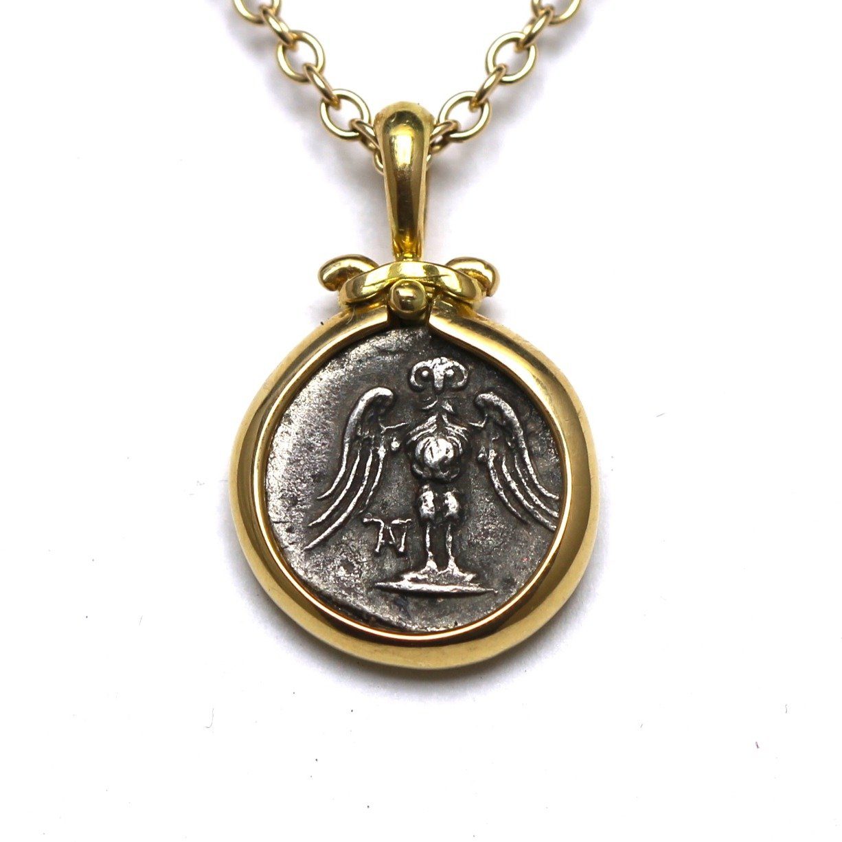 18K Gold Pendant, Greek Coin, Cert. ID12522 - Erez Ancient Coin Jewelry 