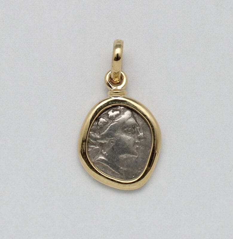 18K Gold Pendant, Histiaia, Anciet Greek Coin, ID14688