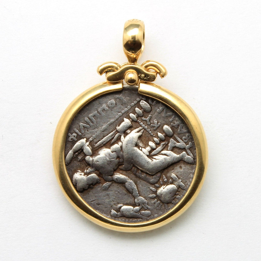 18K Gold Pendant, Philip III, Herakles/Helios, Kingdom of Macedonia, Ancient Tetradrachm Coin, ID14037