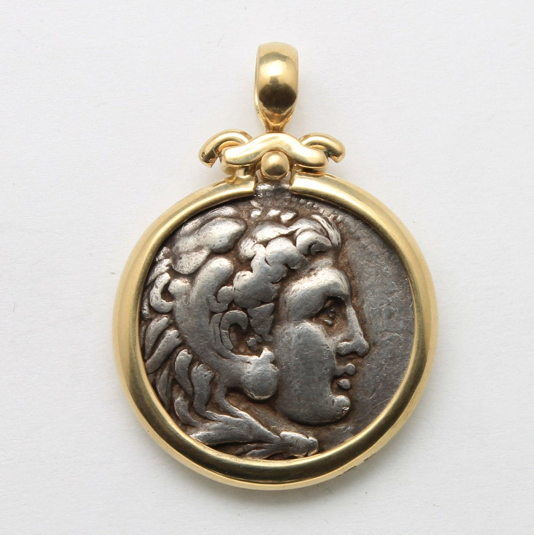 18K Gold Pendant, Philip III, Herakles/Helios, Kingdom of Macedonia, Ancient Tetradrachm Coin, ID14037