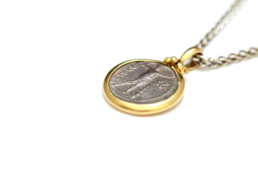 18K Gold Pendant, Sterling Silver Chain, Aspendos Olympic Games Coin, Greek, Cert. ID12797 - Erez Ancient Coin Jewelry 