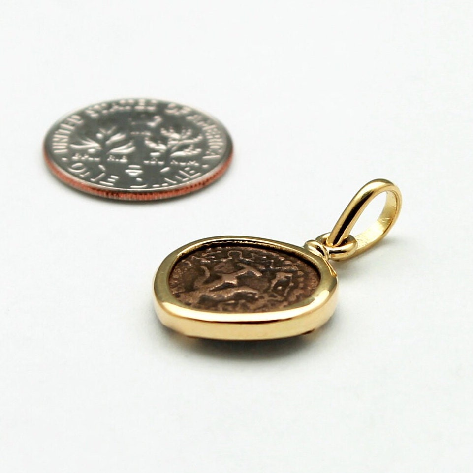 18K Gold Pendant, Widows Mite Prutah Coin, 7290