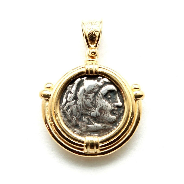 18K Gold Plating, Sterling Silver Pendant, Alexander the Great, Heracles/Zeus, Ancient Greek Drachm Coin, ID13641