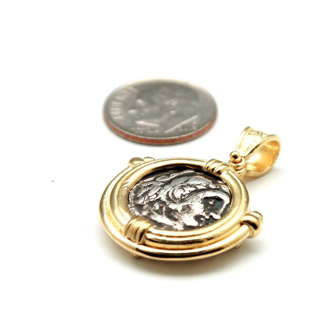 18K Gold Plating, Sterling Silver Pendant, Alexander the Great, Heracles/Zeus, Ancient Greek Drachm Coin, ID13641