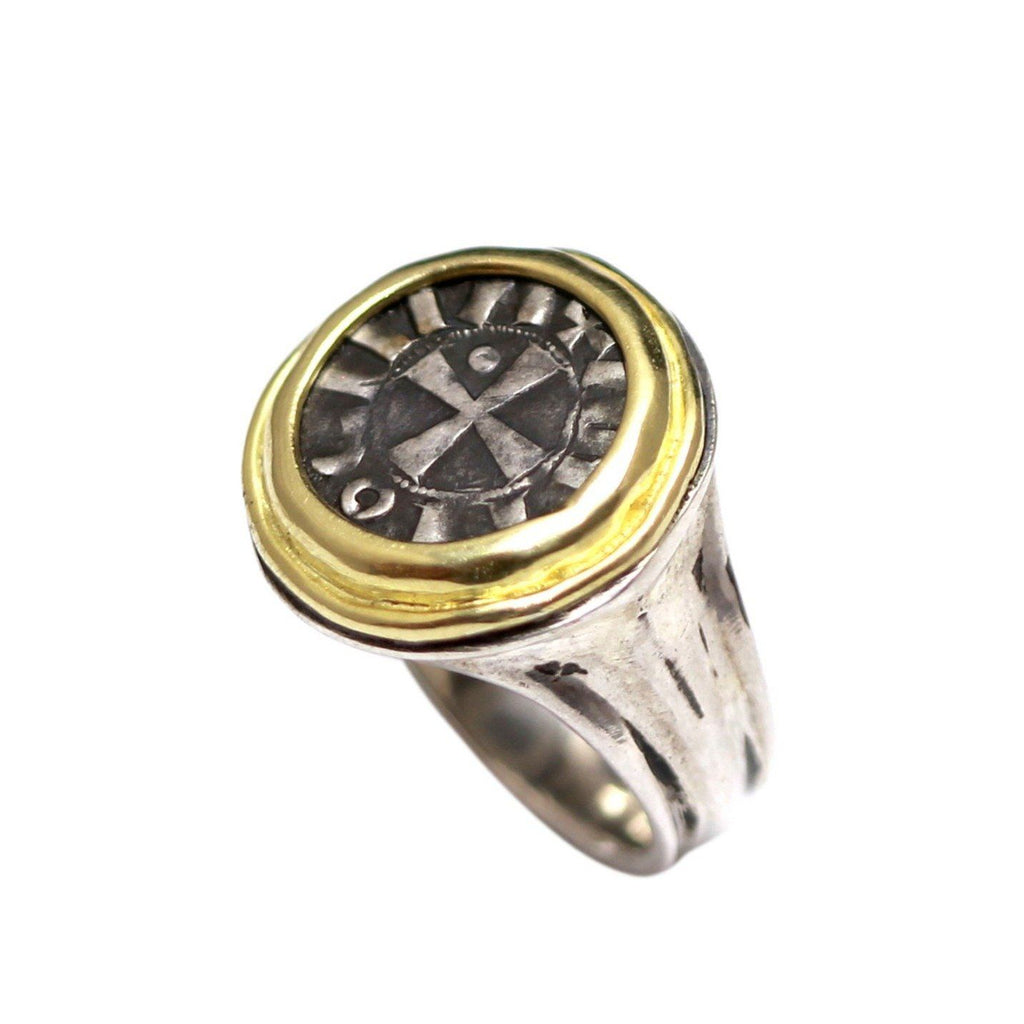 Bohemond III, Byzantine Coin Ring, 14K Gold and Sterling Silver, Gen Ancient Coin, with Cert. ID13039 - Erez Ancient Coin Jewelry 