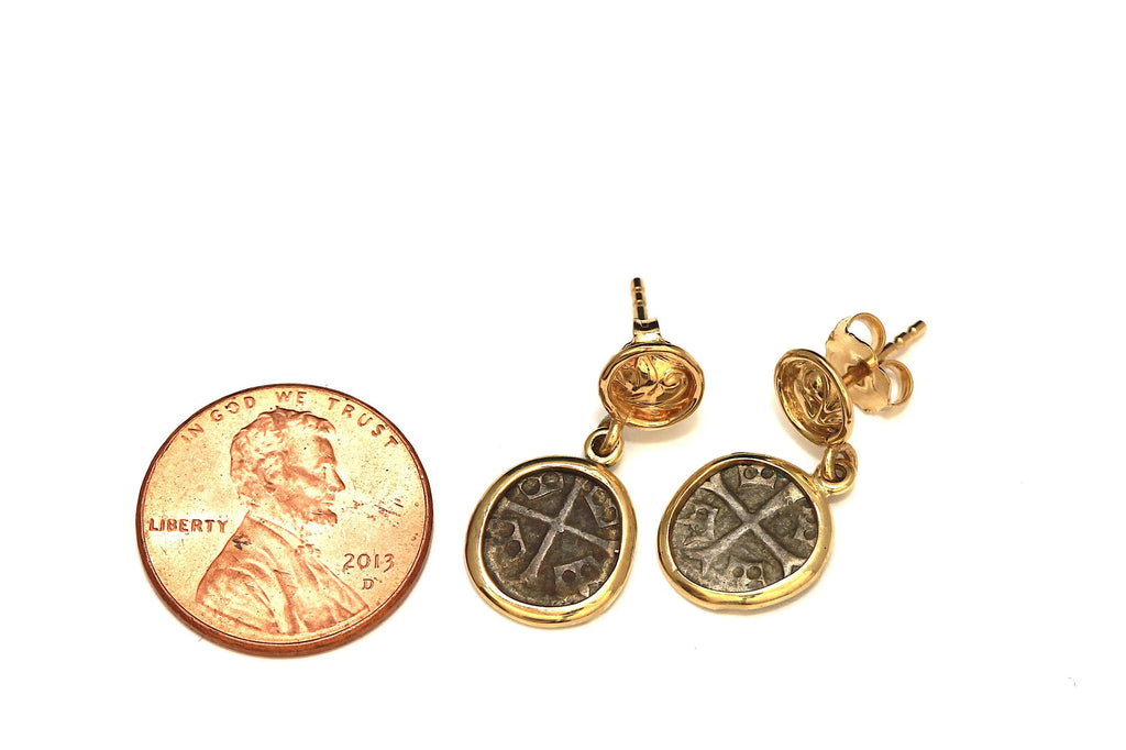 Byzantine Coins, 14K Gold Earrings, Genuine Ancient Coins, with Certificate 6568 - Erez Ancient Coin Jewelry 