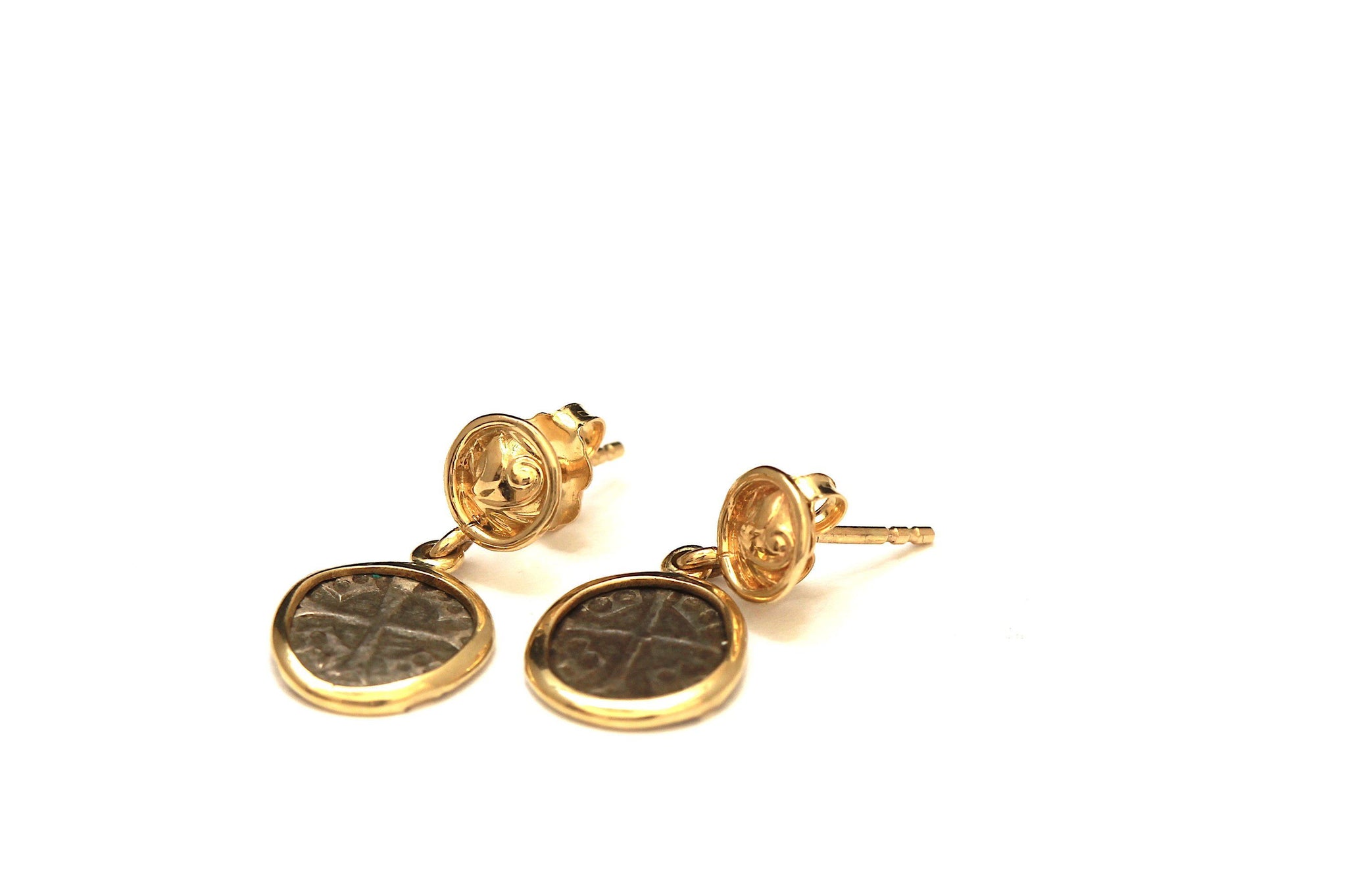 Byzantine Coins, 14K Gold Earrings, Genuine Ancient Coins, with Certificate 6568 - Erez Ancient Coin Jewelry 