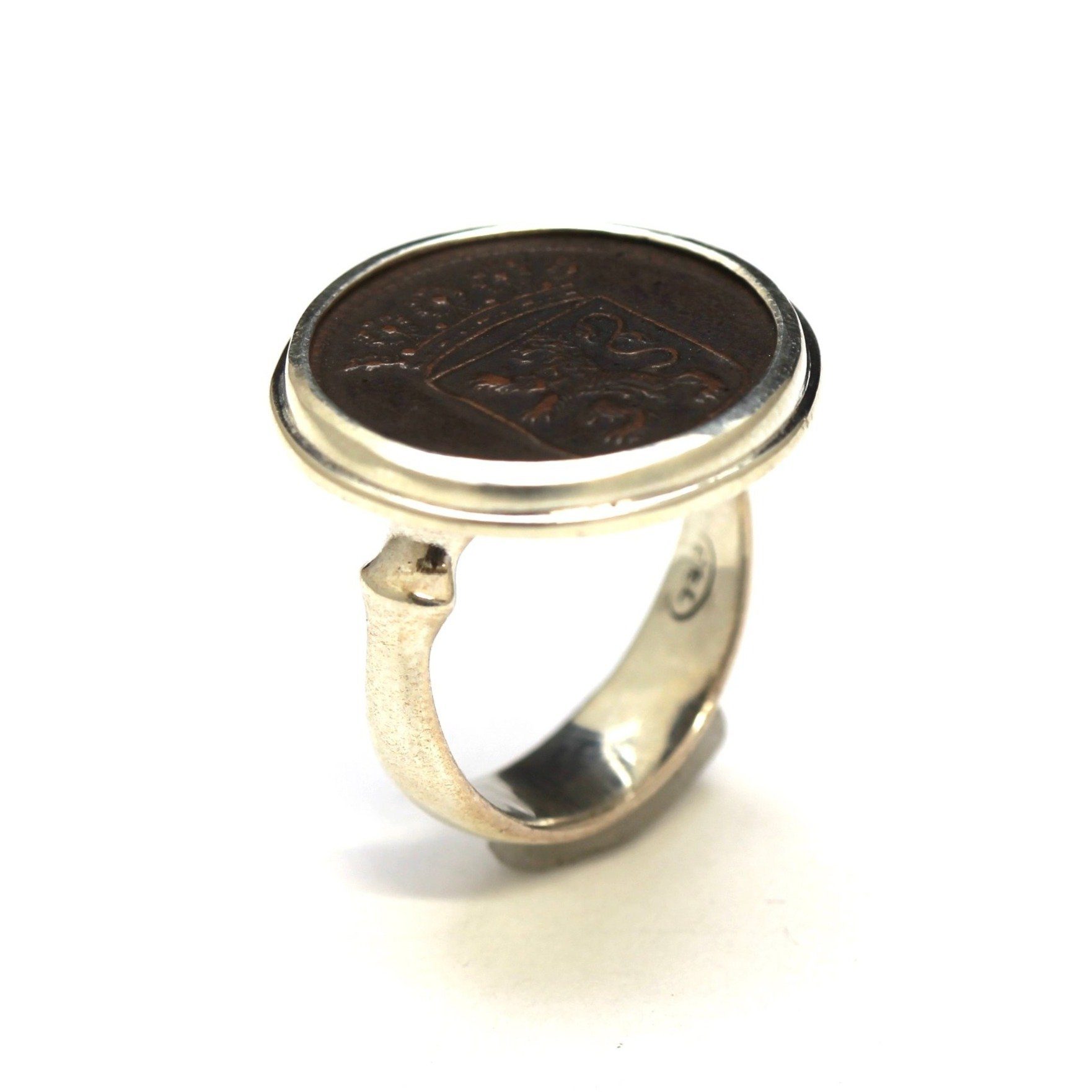 First New York Penny, Dutch Crest, Silver Ring, Genuine Dutch VOC from 1800s, with Certificate 2123 - Erez Ancient Coin Jewelry 