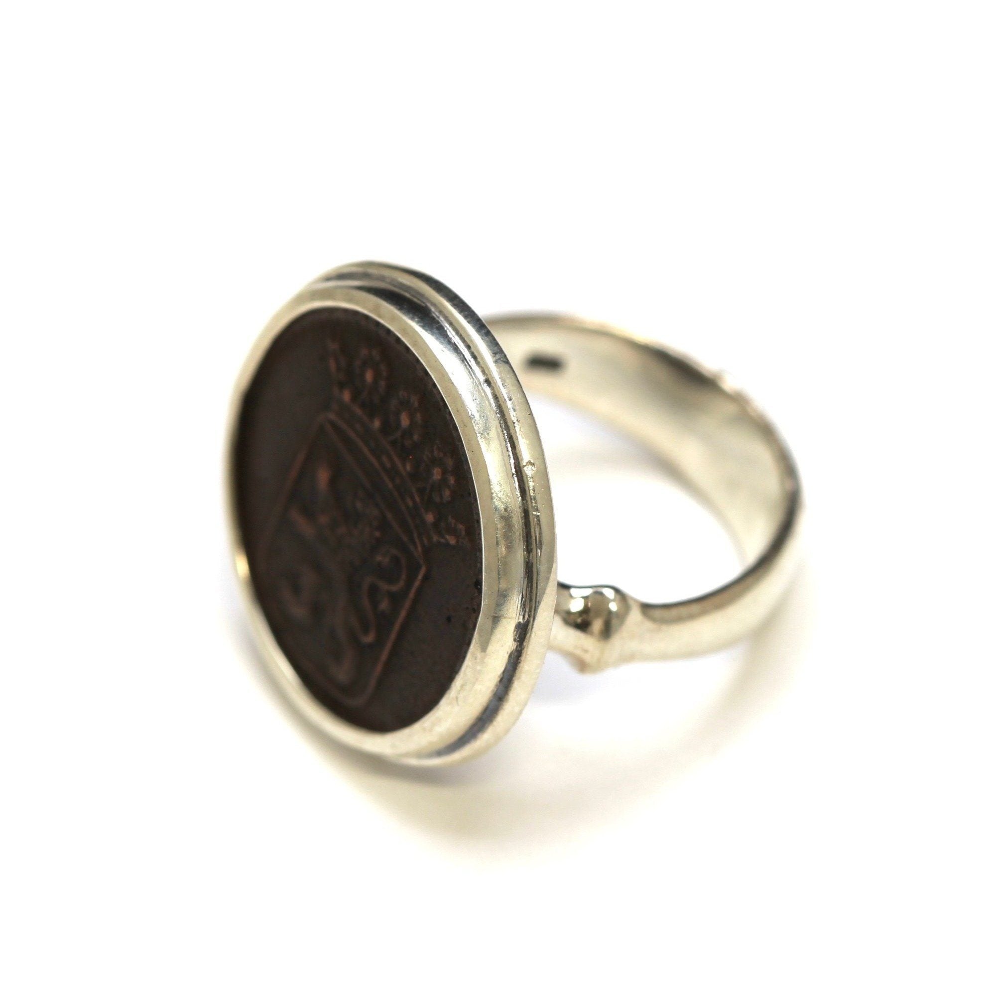 First New York Penny, Dutch Crest, Silver Ring, Genuine Dutch VOC from 1800s, with Certificate 2123 - Erez Ancient Coin Jewelry 