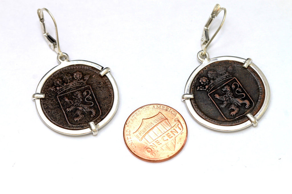 First New York Penny, Silver Earrings, Genuine Ancient Coins, with Certificate  6444 - Erez Ancient Coin Jewelry 
