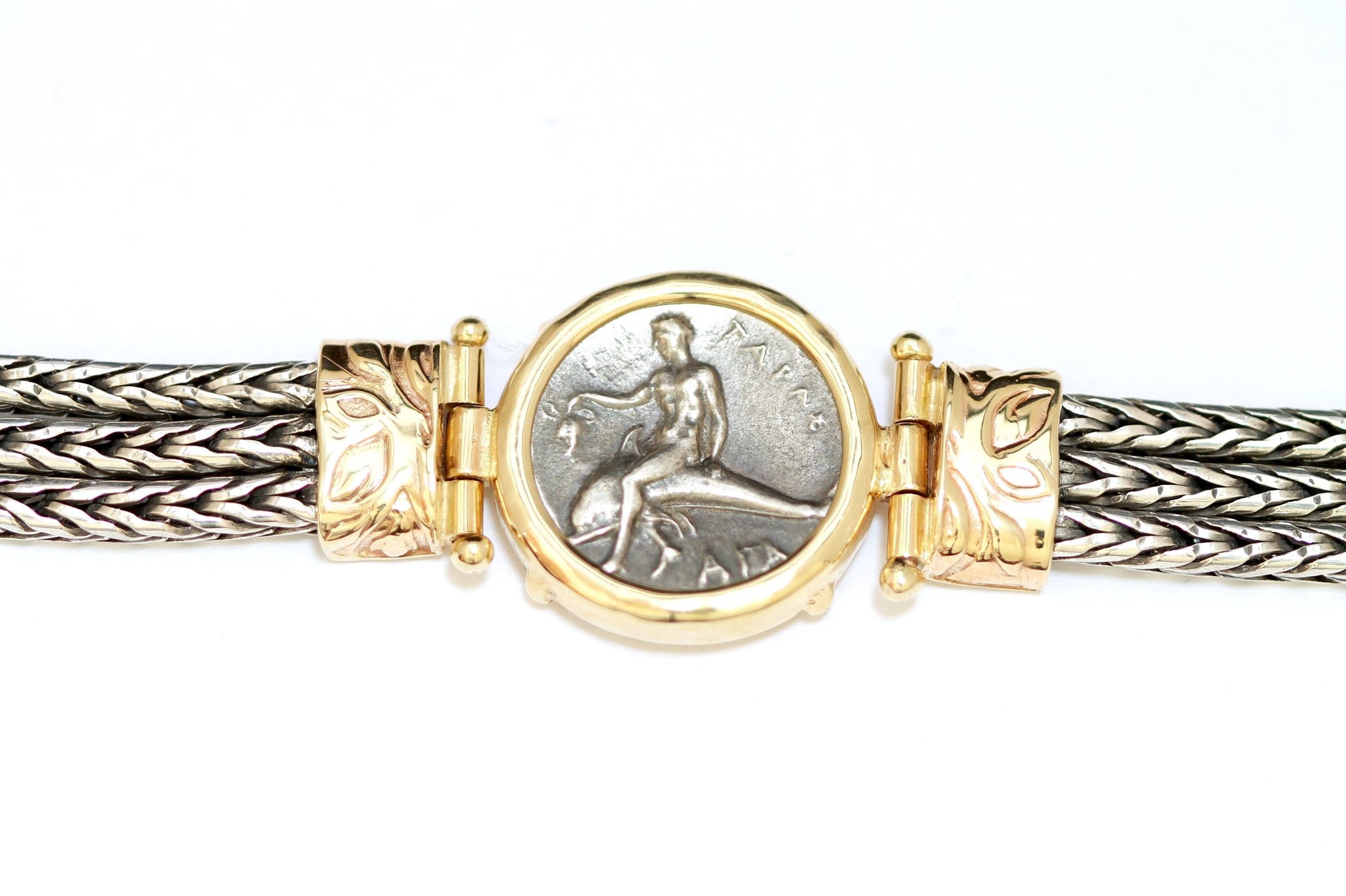 14K Gold Bracelet, Gold Setting, Silver Bracelet,, with Certificate ID13101 - Erez Ancient Coin Jewelry 