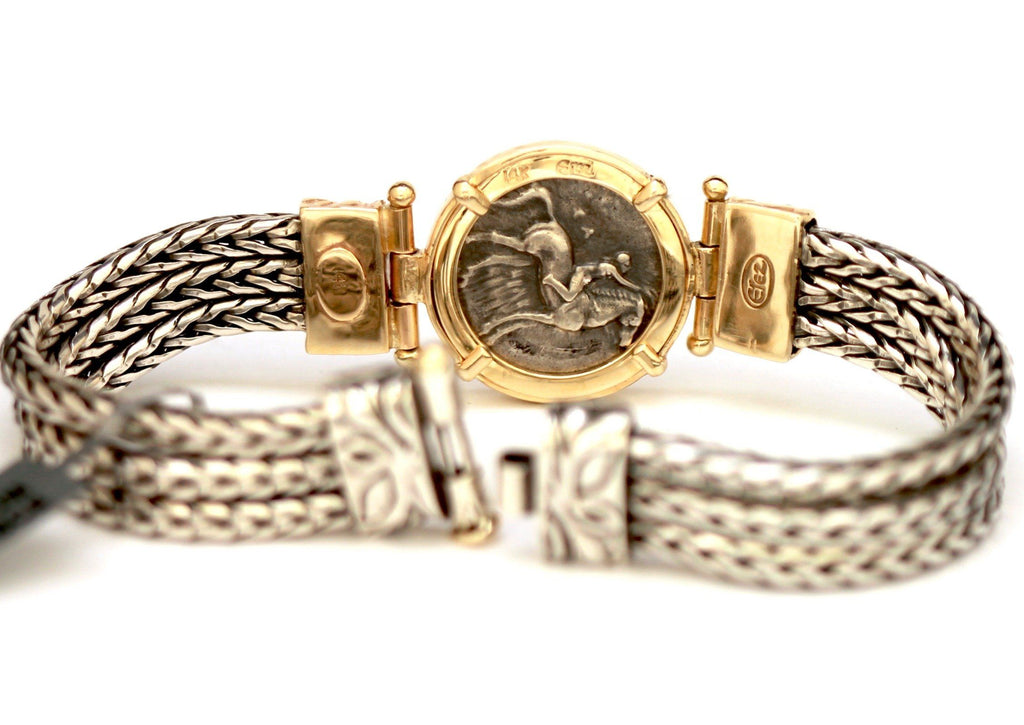 14K Gold Bracelet, Gold Setting, Silver Bracelet,, with Certificate ID13101 - Erez Ancient Coin Jewelry 