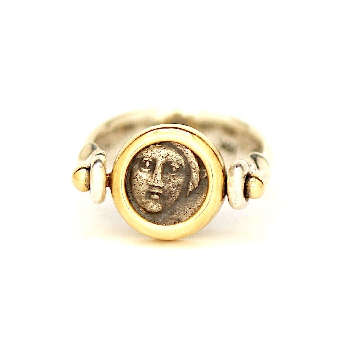 Greek Coin, Swivel Ring, Apollo, 14K Gold and Silver, Genuine Ancient Coin, with Certificate ID13151 - Erez Ancient Coin Jewelry 