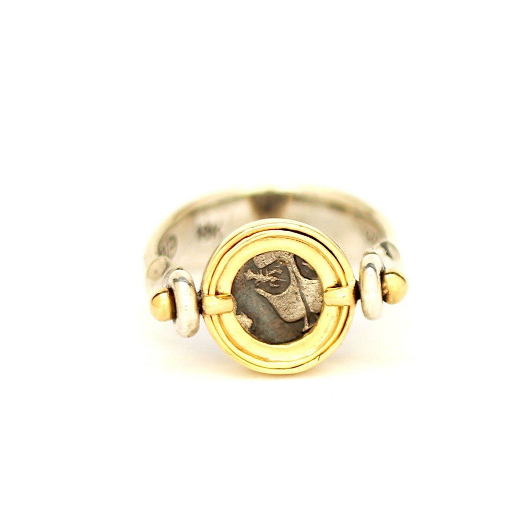 Greek Coin, Swivel Ring, Apollo, 14K Gold and Silver, Genuine Ancient Coin, with Certificate ID13151 - Erez Ancient Coin Jewelry 