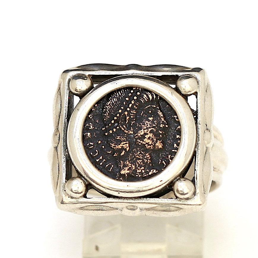 Roman Bronze Coin, Square Sterling Silver Ring, Genuine Ancient Coin, with Certificate 8084 - Erez Ancient Coin Jewelry 