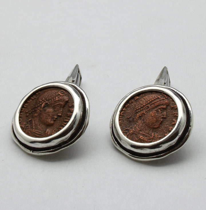 Roman Bronze Coins, Sterling Silver Cufflinks, Genuine Ancient Coins, with Certificate 00229