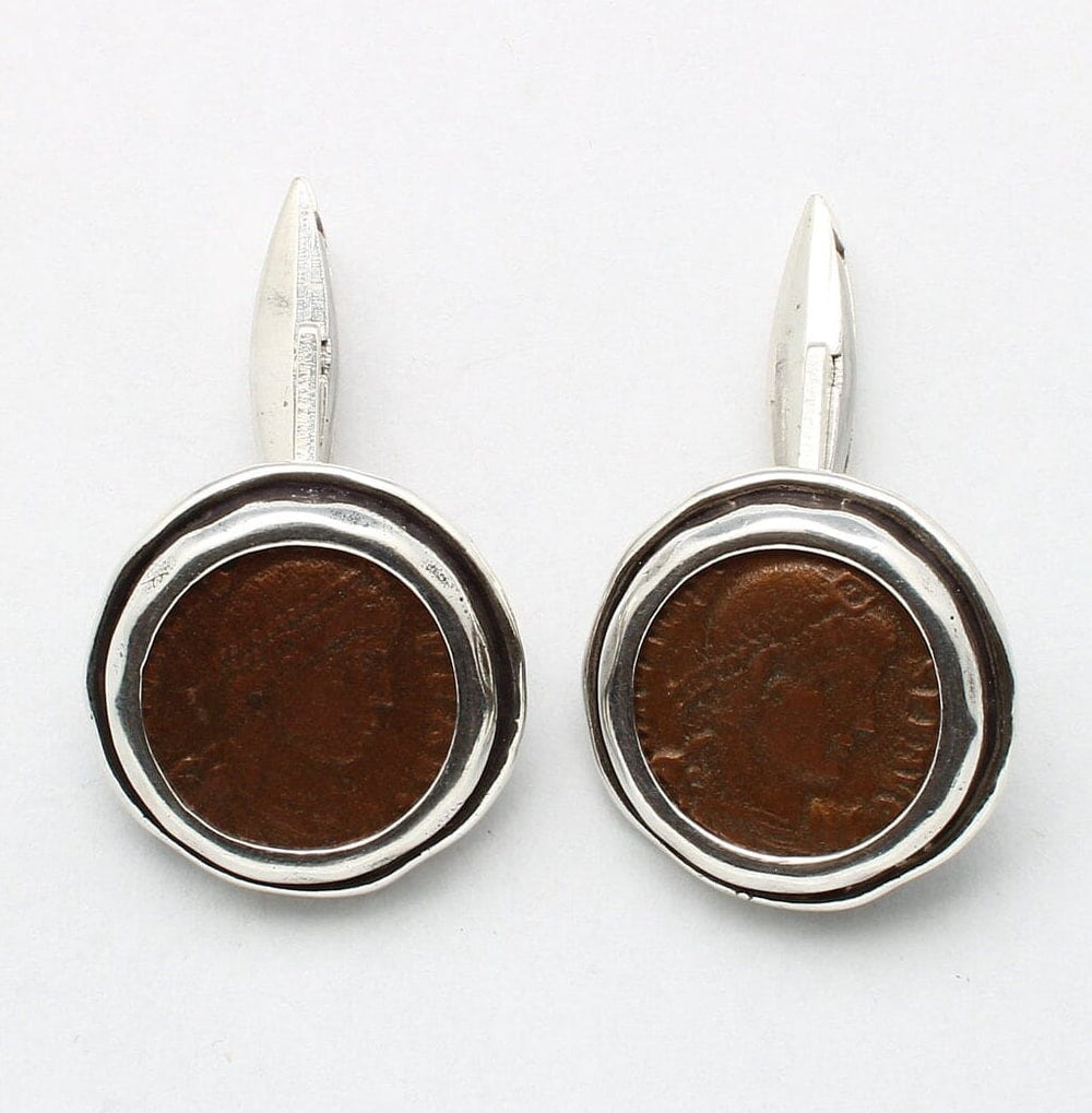 Roman Bronze Coins, Sterling Silver Cufflinks, Genuine Ancient Coins, with Certificate 00229