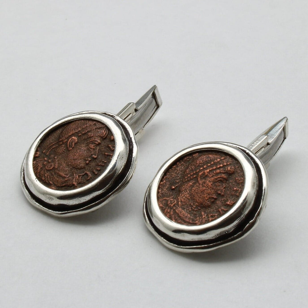 Roman Bronze Coins, Sterling Silver Cufflinks, Genuine Ancient Coins, with Certificate 00231