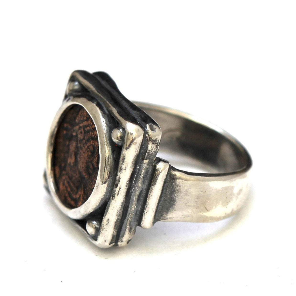 Roman Bronze,  Square Sterling Silver Ring, Genuine Ancient coin, with certificate 8008 - Erez Ancient Coin Jewelry 
