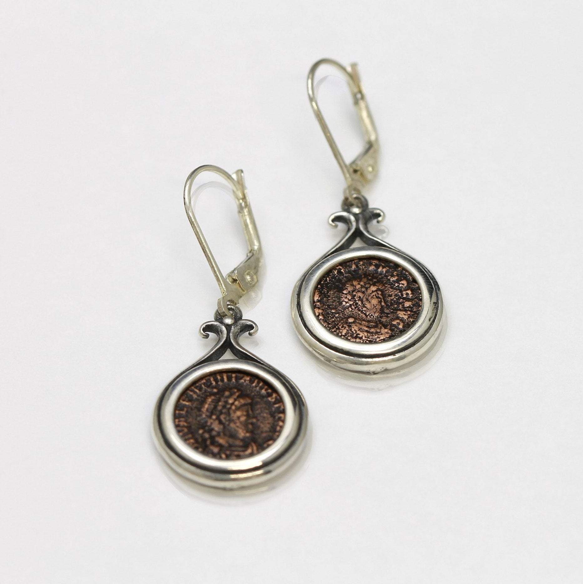 Roman Coin Silver Earrings, Genuine Ancient Coins, with Certificate 2059 - Erez Ancient Coin Jewelry 