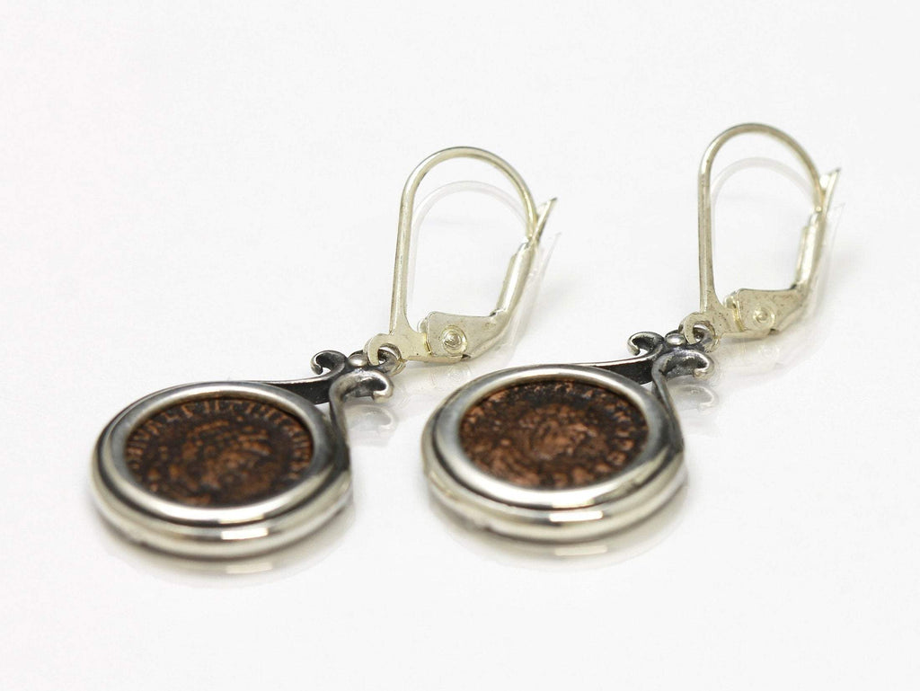 Roman Coin Silver Earrings, Genuine Ancient Coins, with Certificate 2059 - Erez Ancient Coin Jewelry 