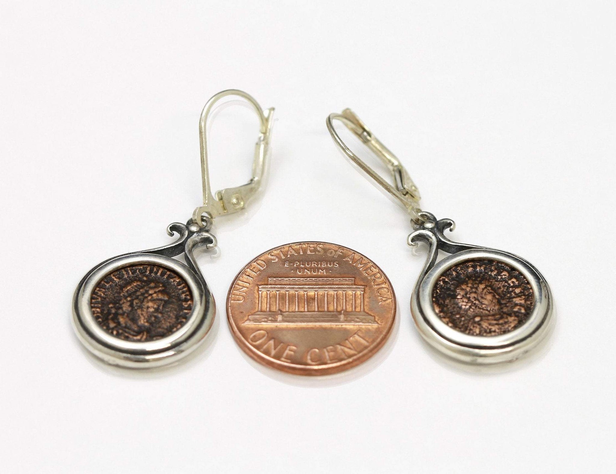 Roman Coin Silver Earrings, Genuine Ancient Coins, with Certificate 2059 - Erez Ancient Coin Jewelry 