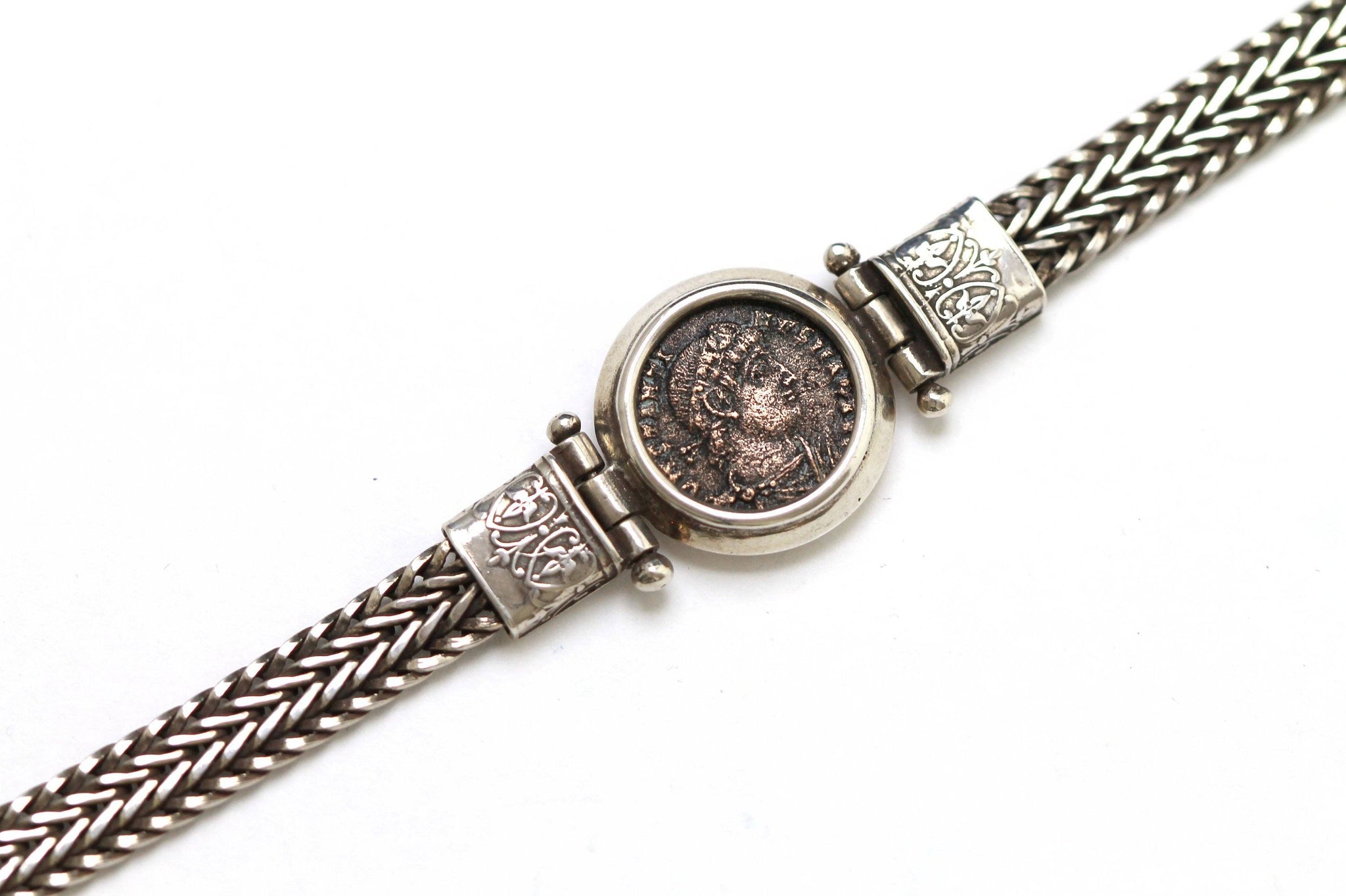 Silver Bracelet, Roman Bronze, Young Constantine the Great, 6972 - Erez Ancient Coin Jewelry 