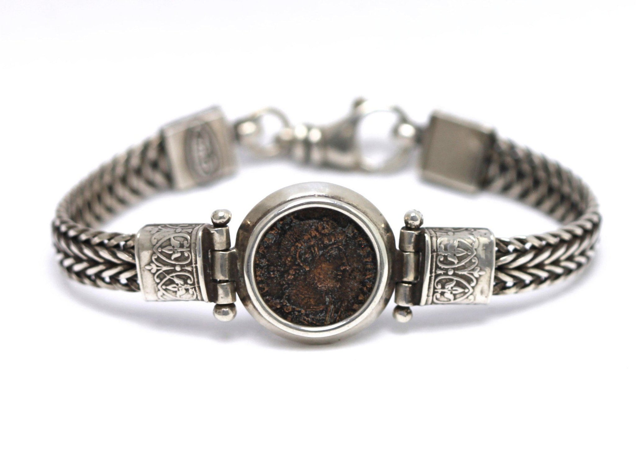 Silver Bracelet, Roman Bronze, Young Constantine the Great, 6972 - Erez Ancient Coin Jewelry 