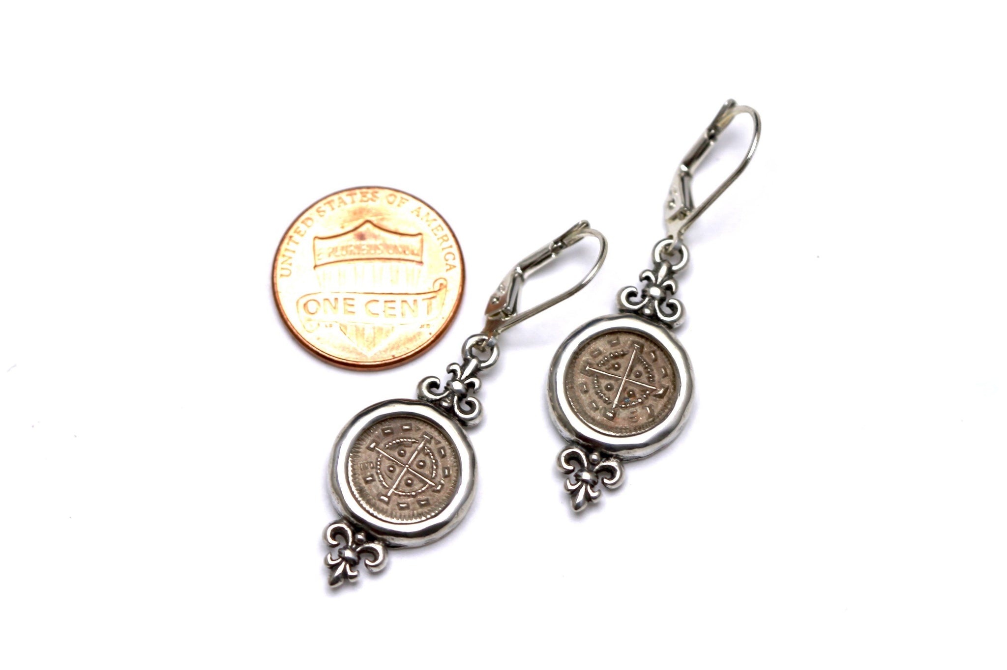 Silver Coin Earrings, Hungarian Bela II w/Cert. 6286 - Erez Ancient Coin Jewelry 