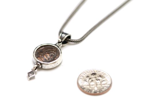 Silver Pendant, CZ Accent, Roman Bronze, 6831 - Erez Ancient Coin Jewelry 