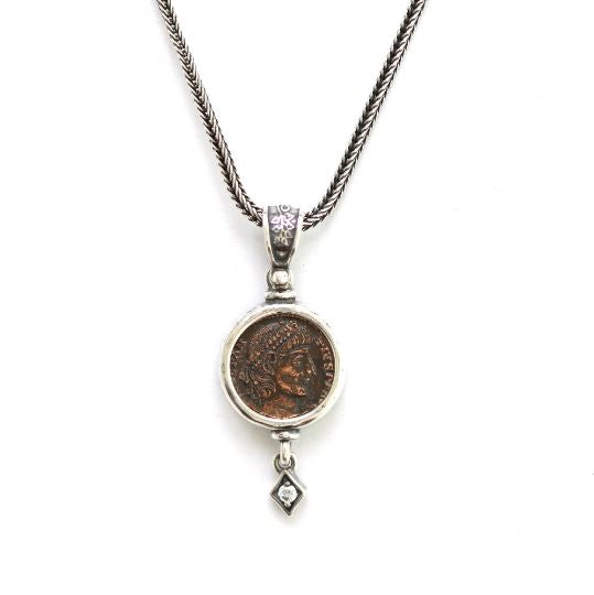 Silver Pendant, CZ Accent, Roman Bronze, 6831 - Erez Ancient Coin Jewelry 