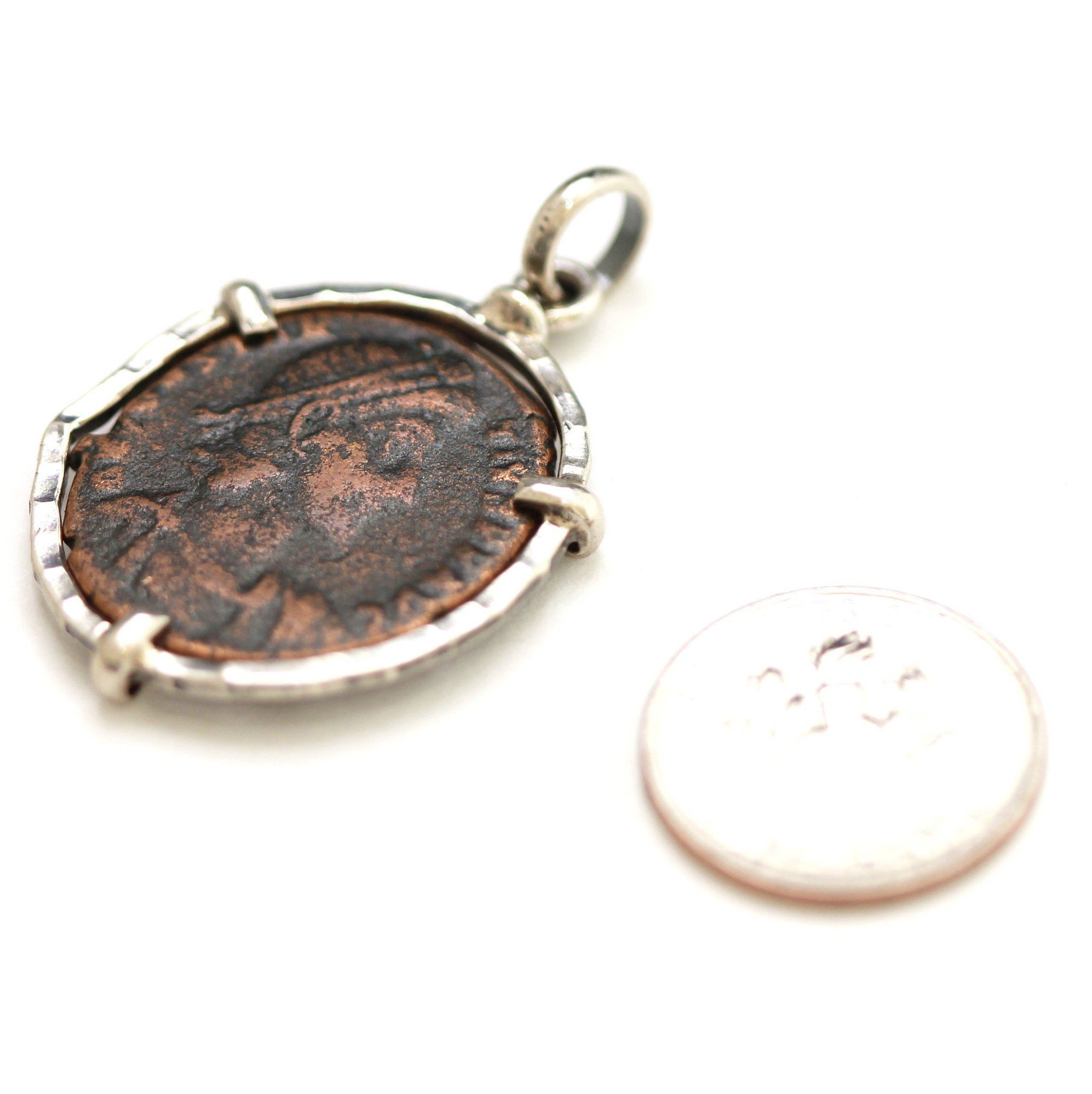 Silver Pendant, Roman Bronze Coin, 6896