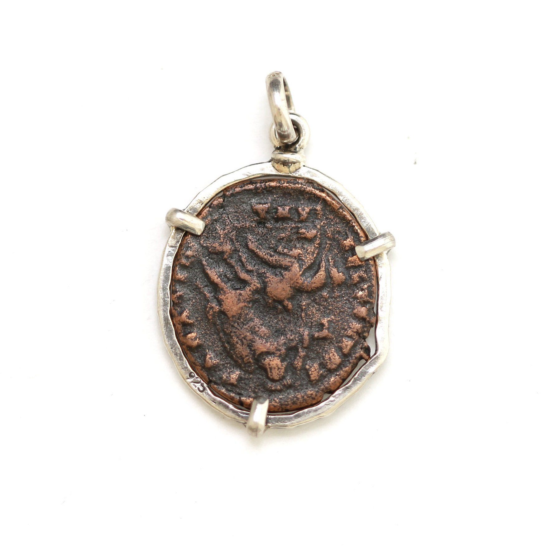 Silver Pendant, Roman Bronze Coin, 6896