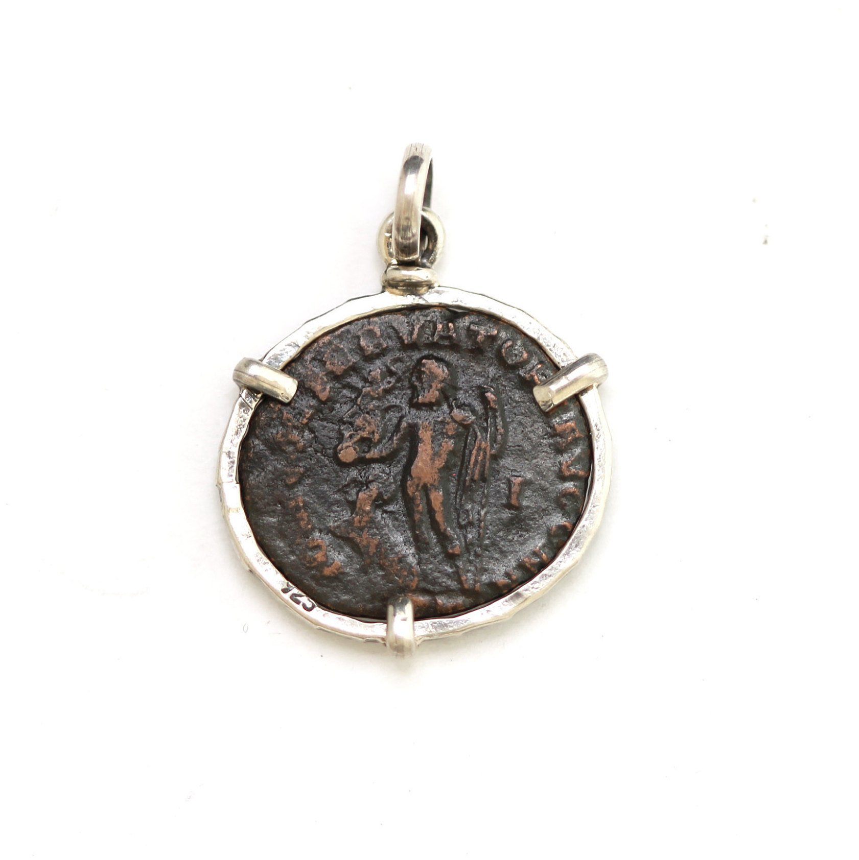 Silver Pendant, Roman Bronze Coin, 6897