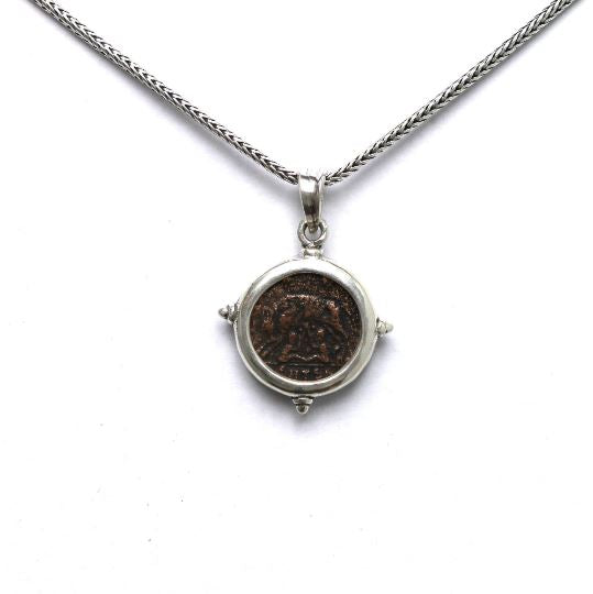 Silver Pendant, VRBS ROMA,  Ancient Roman Bronze Coin, 6822 - Erez Ancient Coin Jewelry 