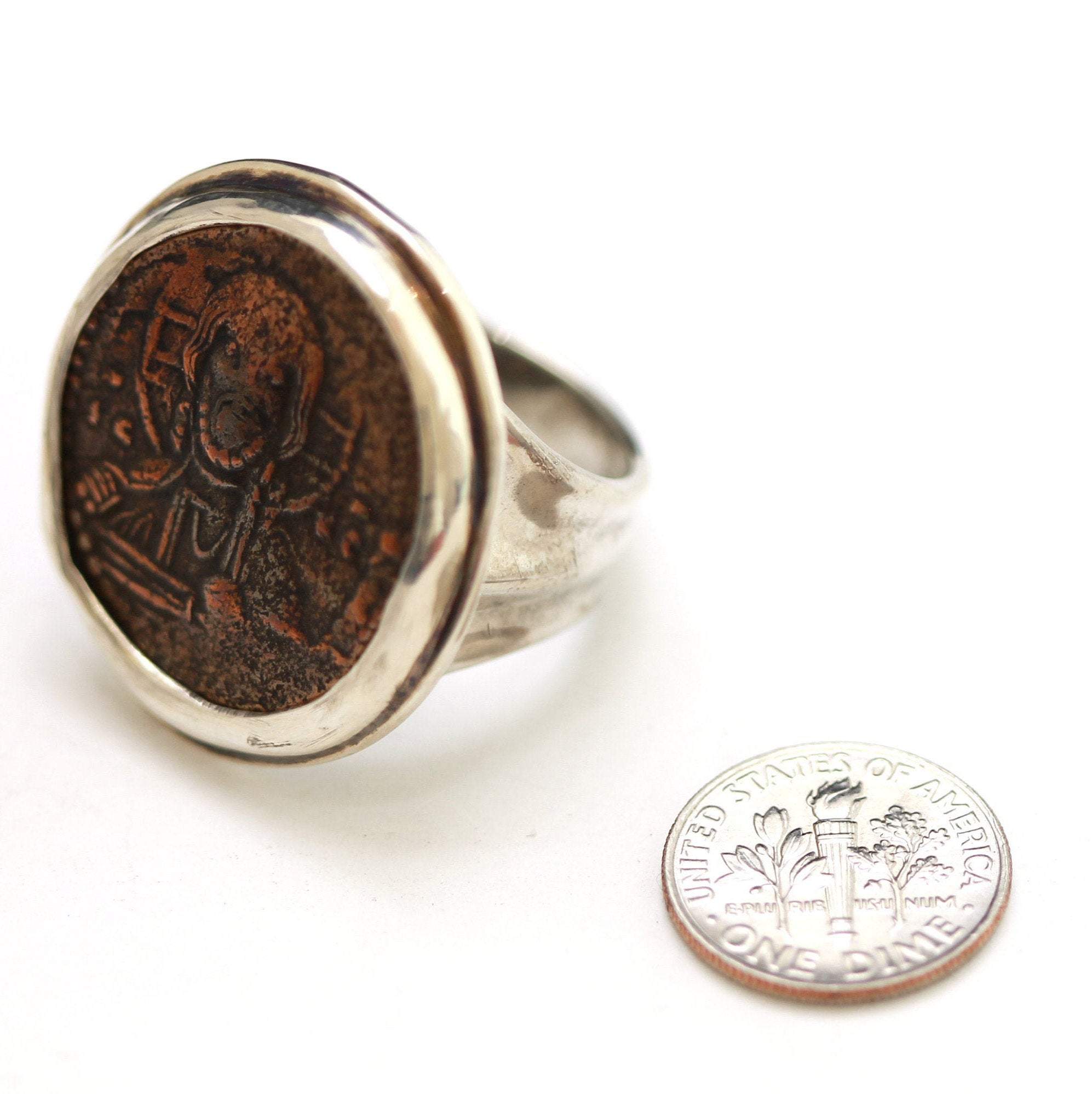 Silver Ring, Anonymous Folles Class G Coin, 6915 - Erez Ancient Coin Jewelry 