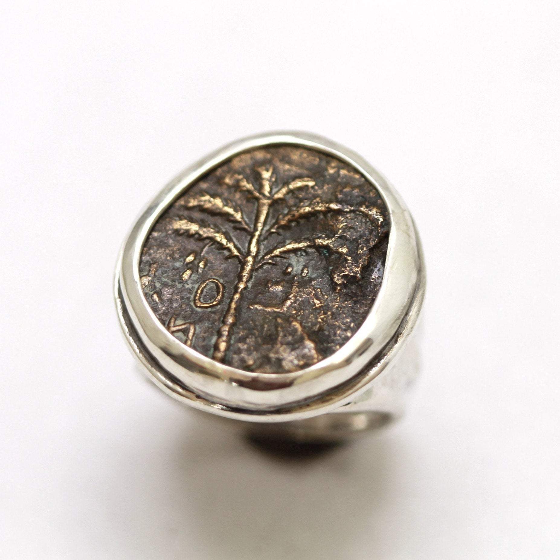 Silver Ring, BAR-KOCHBA Bronze Coin, MAHA, ID13400