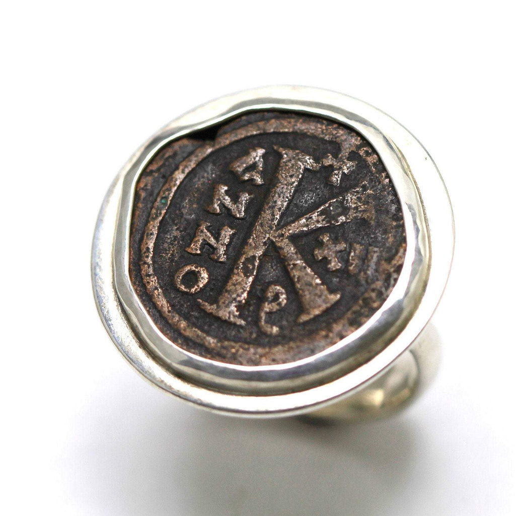 Silver Ring, Byzantine K Coin, 6968 - Erez Ancient Coin Jewelry 
