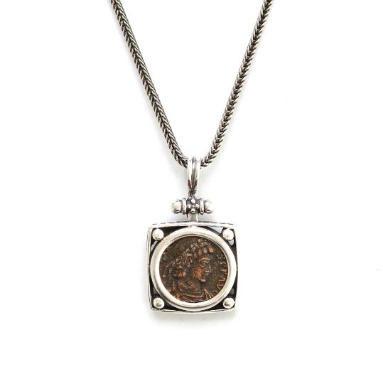 Silver Square Pendant, Roman Bronze, 6829 - Erez Ancient Coin Jewelry 